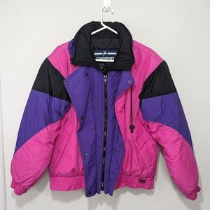ASPEN! VTG 90s STAGSPORT Hot Pink Black Purple Snow Ski Snowboarding Winter Coat